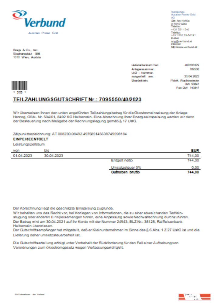 Verbund Austrian Power Grid utility business bill, SCR PSD template